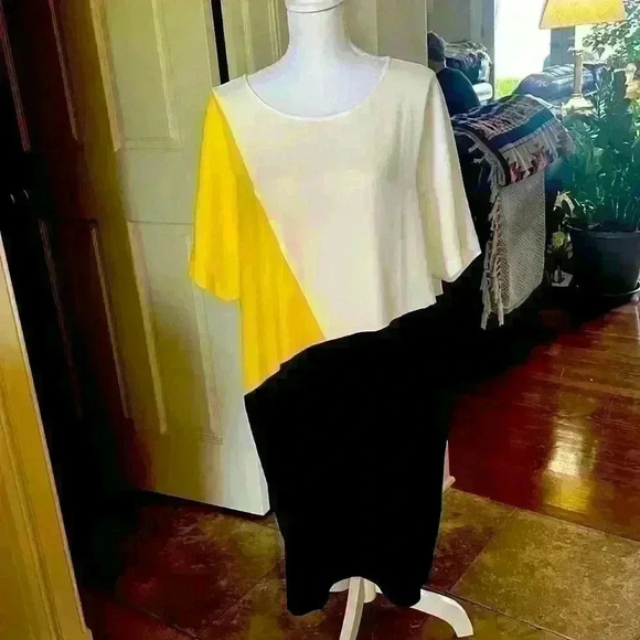 DKNY dress. Size XL ladies color block NWY black yellow white Flowy Airy - Picture 11 of 12